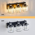 3-Light Black Bathroom Light Fixtures Over Mirror Modern Vanity Lights Crystal Wall Sconce Vintage Bathroom Lighting with Crystal Shade E26 Base for Bedroom, Living Room, Hallway