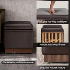 Swivel Storage Ottoman with Hidden Compartment, Square Faux Leather Footstool, Solid Acacia Wood Frame, 500 lbs Capacity, No Assembly Required, for Living Room & Bedroom