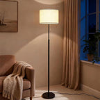 Modern Floor Lamp for Living Room with Beige Shade, Pull Chain Switch, 66" Tall Industrial Floor Lamps Reading with Marble Base for Bedroom Office (9W LED Bulb Included) -Black