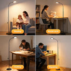 Modern Black Bright Eye Protection Floor Lamp, 62.6“ Adjustable Gooseneck Standing Lamp with Dimmer & Color Temperature, Tall LED Corner Lamp for Living Room, Bedroom Office Reading, Tattoo Light