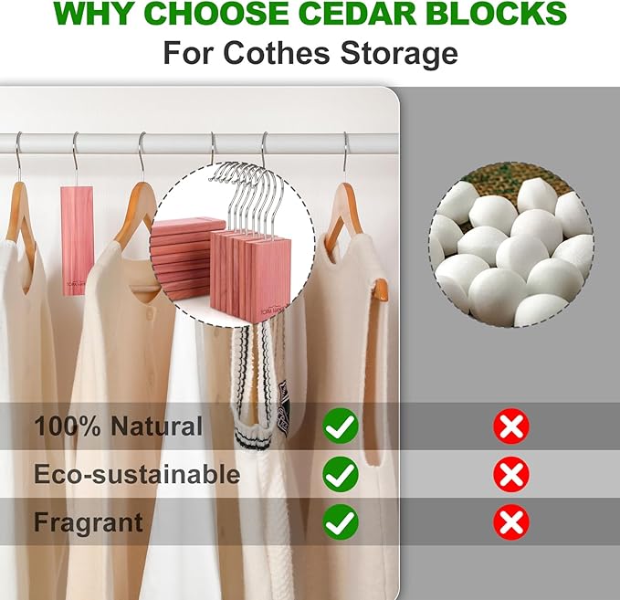 TOPIA HANGER Cedar Blocks for Clothes Storage, 16 Pack Hang Ups, 100% Natural North America Red Cedar Chips for Closets and Drawers Fresheners, CT86C