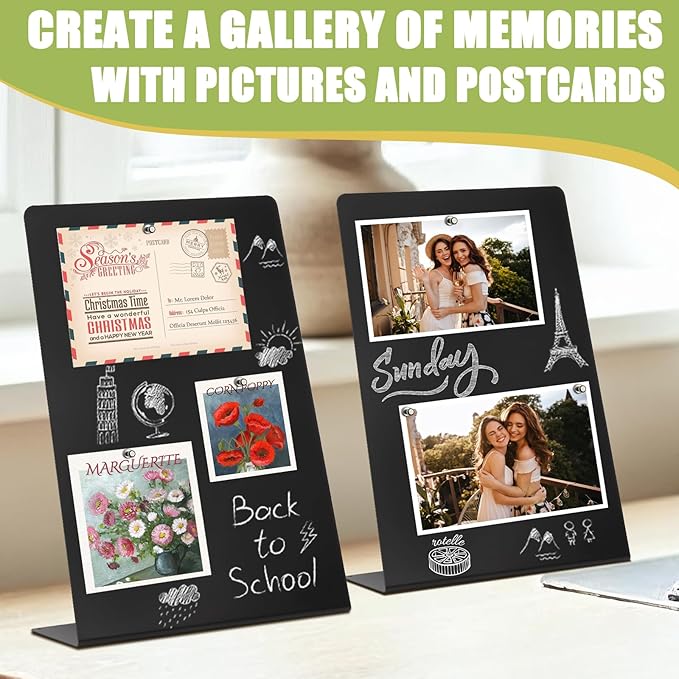 Magnetic Display Board - Desktop Metal Memo Board for Notes & Photos, 11x9.8 Inch Small Black Magnetic Bulletin Board, Includes Clips for Office, Room Decor (9.8 * 13.7inch, Count, 4)