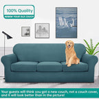 YEMYHOM Latest Checkered 4 Pieces Couch Covers for 3 Cushion Couch Extra Large High Stretch Thickened Sofa Cover for Dogs Anti Slip Furniture Protector Sofa Slipcovers (Teal), 91"-110"(3 Cushions)