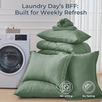 HEVUMYI Sage Green California King Comforter Set - 7-Piece All Season Bed in a Bag Cal King, Ultra Soft Bedding Set with Comforter, Flat Sheet, Fitted Sheet, Pillowcases, Pillow Shams