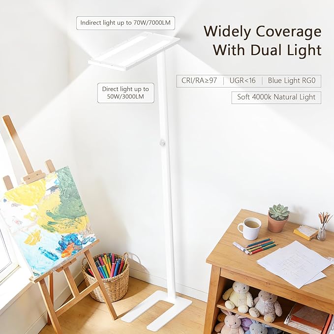 120W Led Floor Lamp, 10000LM Full Spectrum Eye Care Reading Lamp, 77" Knob Dimming Tall Floor Lamp with 4000K Natural Daylight, Bright Corner Standing Lamp for Bedroom, Living Room, Study Room, Office