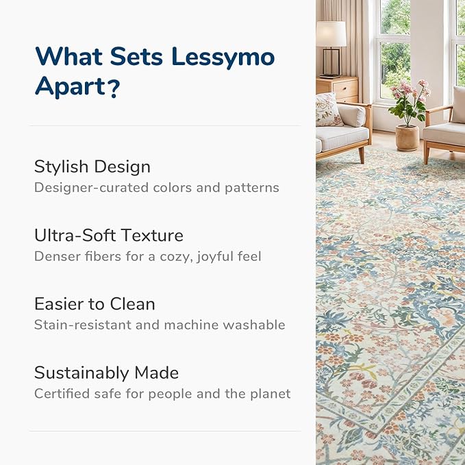 Lessymo Large Area Rugs 9x12 Living Room, Soft Washable Rug for Bedroom Dining Room Nursery Room Farmhouse, Boho Non Slip Low Plie Carpet Vintage Floral Forest Design, Beige Brown