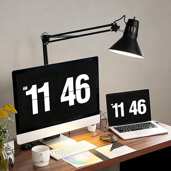 LED Desk Lamp With Clamp for Home Office, Eye-Caring Clip on Light with Adjustable Extra Tall Metal Swing Arm, High Intensity Clamp w/A19 E26 Bulb for Working Reading, 3000k Table Lamps Warm Light