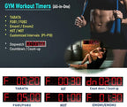 26'' Huge Digital Wall Clock, Home Gym Interval Workout Timers, with Countdown, Stopwatch, 7-Color Light, 8-Alarms, Calendar/Temperature Display, for HIIT/Tabata/FGB/EMOM (Red)