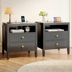 Huuger Black Nightstand Set of 2, Night Stand with Charger Station, Bedside Table with 2 Drawers, Bed Side Tables for Bedroom, Modern Nightstands, Metal Knobs, Painted Surface | with Charger Station, 2 Drawers, Bed Side Tables, for Bedroom, Metal Knobs...