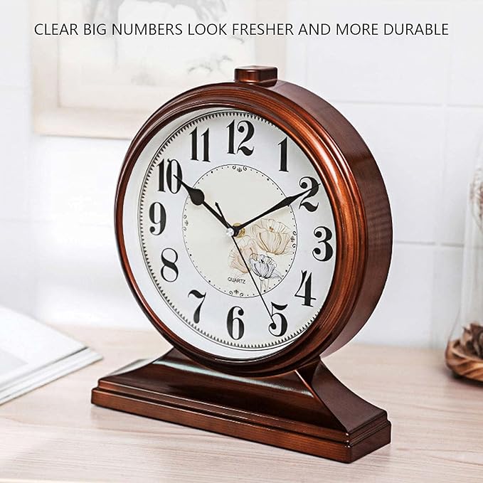 rnuie Desk Clock for Table Decor, Retro Mantel Clock Battery Operated for Fireplace Mantel, Living Room, Bedroom, Office, Desktop Decoration(Brown)