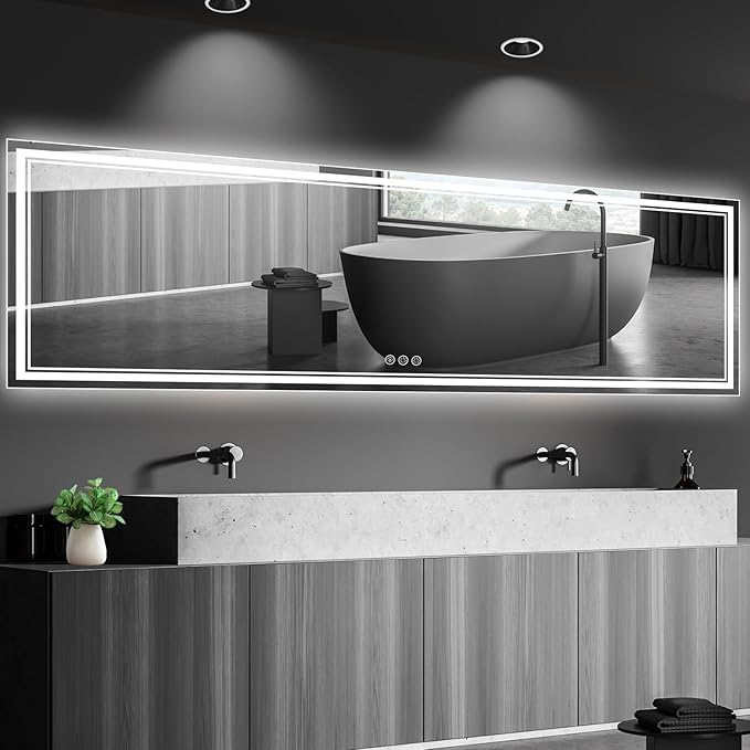 96x36 Inch LED Bathroom Mirror with Frontlit & Backlit（Independent Control）, Lighted Mirror for Bathroom Wall with 3-Color Dimmable & Anti-Fog, Vanity Mirror with Lights