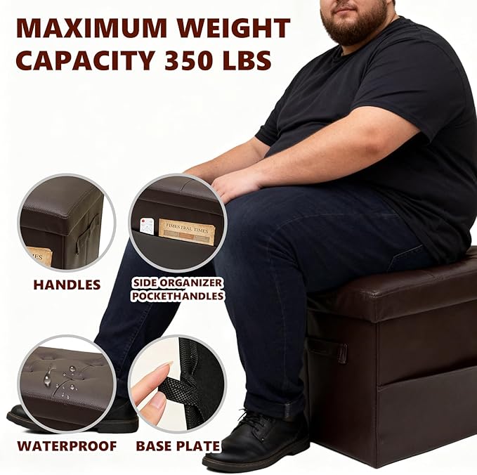 ALASDO Storage Ottoman Footrest Stool Small Ottoman with Storage Foldable Ottomans Foot Rest Footstool Bench for Living Room 17x13x13inches Brown