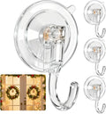 Wreath Hangers for Front Door, Clear Suction-Cup-Hooks Wreath-Door-Hanger on Glass Window,Christmas Decorations Indoor Outdoor Over The Doors Xmas Thanksgiving Hooks ,Removable and Reusable, 4 Pack