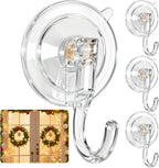 Wreath Hangers for Front Door, Clear Suction-Cup-Hooks Wreath-Door-Hanger on Glass Window,Christmas Decorations Indoor Outdoor Over The Doors Xmas Thanksgiving Hooks ,Removable and Reusable, 4 Pack