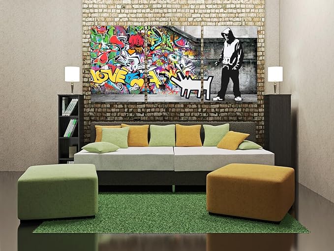 Novatique Classic Graffiti Wall Art Banksy Canvas Wall Art Street Pop Art Framed Ready to Hang Colorful Graffiti Picture Wall Decor for Living Room Bedroom, 20" x 28" x 3Pcs
