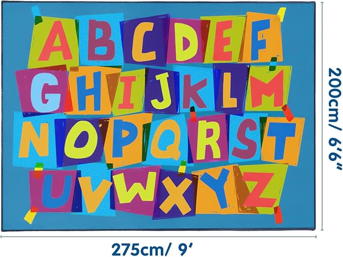 Booooom Jackson ABC Classroom Rug Elementary, Educational Carpet 6’7'’ x 9' Blue Preshool Seating Rug with Alphabet for School, Daycare, Reading Corner, Non-Slip