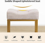 Saddle Seat Vanity Stool, Makeup Stool Chair with Metal Leg, U-Shaped Ottoman Foot Rest, Small Square Chairs Under Desk for Vanity, Living Room, Modern Makeup Bench Linen Light Brown&Gold
