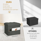 Small Ottoman with Storage, Foldable Ottoman Foot Rest Stool with Thicker Foam Padded Seat. Linen Storage Bench for Bedroom Living Room, Holds Up to 300 lbs, 17x13x13IN(Black Green)
