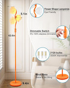 Orange Floral Floor Lamp, Dimmable Mid Century Modern Standing Lamps with 3 Warm White 3000K Bulbs, Cute Flower Floor Lamp for Living Room Bedroom Home Decor