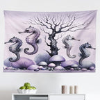 Ambesonne Purple Tapestry, Dried Tree with Mushrooms in Lilac Color Palette and Huge Seahorse Prints, Fabric Wall Hanging Decor for Bedroom Living Room Dorm, 45" X 30", Mauve and Lavender