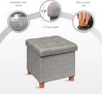 B FSOBEIIALEO Storage Ottoman with Tray, Foot Stools and Ottomans with Legs, Storage Cube Seat Linen Grey 15"