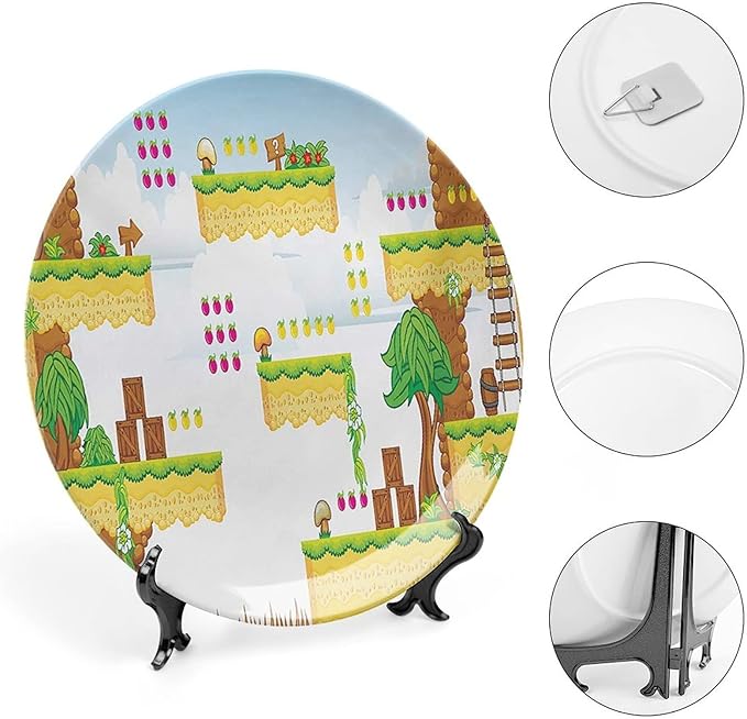 XISUNYA 8 Inch Decorative Plate, Video Games Tableware Plate, Cartoon Retro Computer Graphic Print Ceramic Wall Hanging for Fine Dining Upscale Events, Dinner Parties, Weddings, Catering, Multicolor