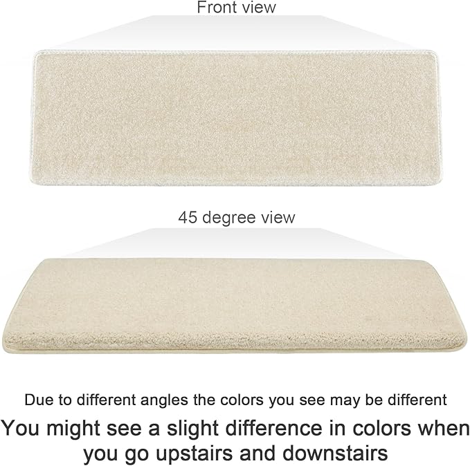 PURE ERA Bullnose Carpet Stair Treads Set Tape Free Non-Slip Indoor Stair Protectors Pet Friendly Rugs Covers Soft Skid Resistant Washable Reusable 9.5" x 30" (14 Pieces, Light Beige)