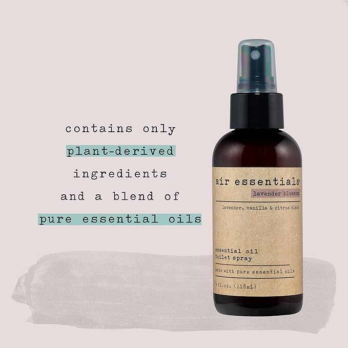 Air Essentials 4 oz Essential Oil Toilet Spray - Eliminate Bathroom & Toilet Odors with Pure Essential Oils - Air Freshener Made with Clean Plant-Derived Ingredients (Lavender Blossom)