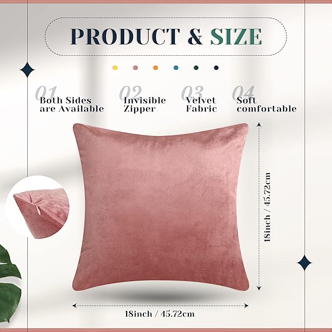 Pack of 6 Decorative Velvet Throw Pillow Covers Solid Square Soft Pillowcase Set Cushion Cases for Sofa Couch Bed Car Christmas Fall Home Decor 18 x 18 inch(Mixed Color)