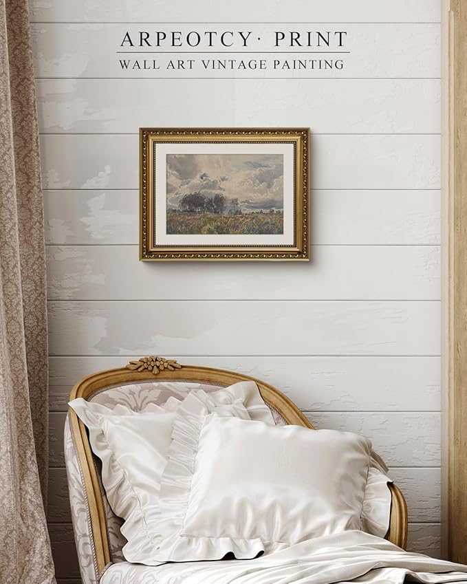 ARPEOTCY Vintage Gold Framed Wall Art Decor, 11x14 Inch Watercolor Wildflower & Sky Picture, Farmhouse Landscape Wall Art for Living Room Bedroom, Retro Kitchen Prints, Rustic Bathroom Decor Aesthetic