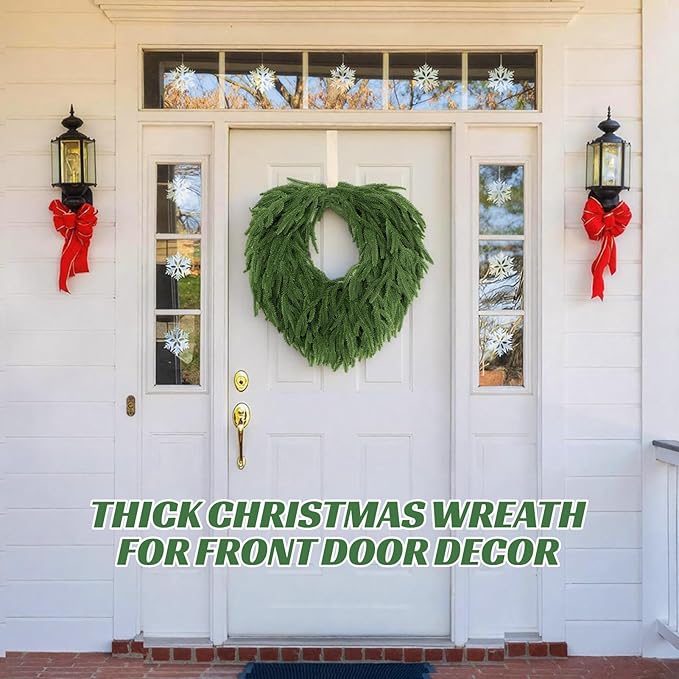 24" Norfolk Pine Wreath, Artificial Christmas Wreaths, Real Touch Green Winter Garland for Front Door Wall Window Indoor Outdoor Christmas Home Holiday Decor, FF13