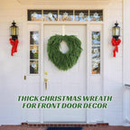 24" Norfolk Pine Wreath, Artificial Christmas Wreaths, Real Touch Green Winter Garland for Front Door Wall Window Indoor Outdoor Christmas Home Holiday Decor, FF13