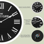 ARTPOWER Large Farmhouse Wall Clock, 35.5” Shiplap Wall Clock with Roman Numeral, Nearly Non-Ticking, Round Wall Clocks for Living Room Decor, Office, Bedroom, Entrance, Black