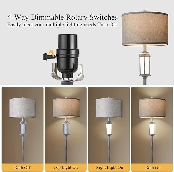 65'' Rustic Floor Lamp for Living Room with 2 Light Sources, Frosted Nightlight Vintage Farmhouse Tall Standing Lamp for Bedroom Reading Room Office Corner, Bulb Included