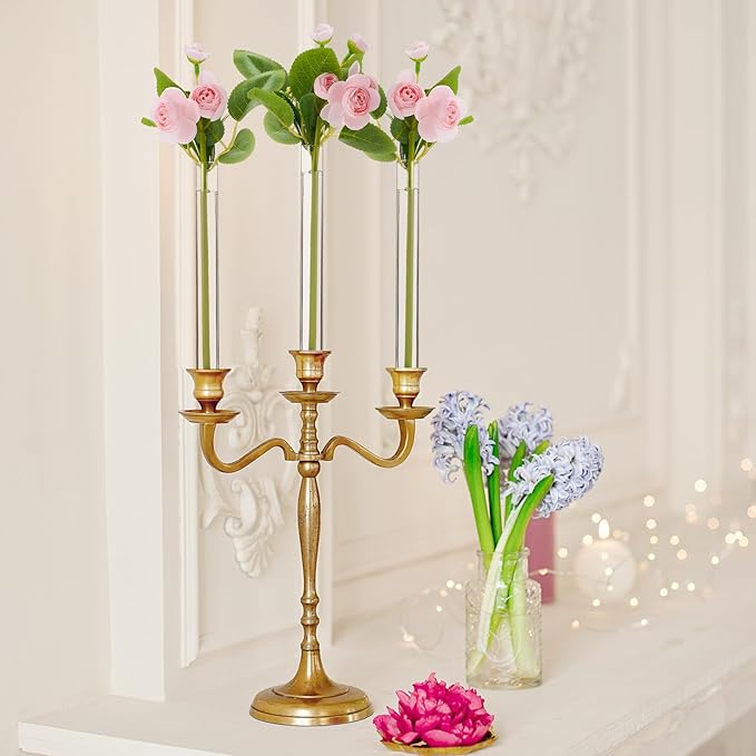 6 Pack 7.9" Glass Bud Vase Taper Candle Holder's Bud Vase for Flower Candlestick Sizes from 22mm to 27mm Adjustable Designed Specially for Taper Candle Holder for Tablescapes, Wedding Decor