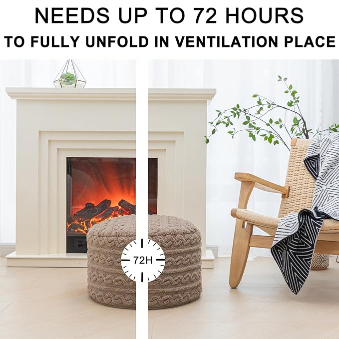 Asuprui Round Pouf Ottoman Stuffed Foot Stool Floor Pouf Chair for Living Room Bedroom Filled One Piece High Resiliency Foam Boho Poof Foot Rest for Couch 20 Diameter x 12 Height Coffee with Filler