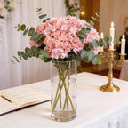 Kimura's Cabin 6pcs Pink Fake Hydrangea Flowers Artificial Silk Hydrangea Bouquets Faux Hydrangea with Stems for Wedding Home Party Table Core Decoration (Pink, Pack of 6)