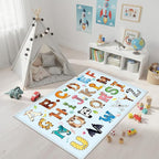 Baby Play Mat, ABC Rug for Kids Playroom, Non Slip Washable Toddler Floor Mat, Alphabet Numbers Colors Learning Classroom Rug for Nursery or Preschool, 5x7 ft
