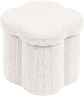 PINPLUS Storage Ottoman Cube Flower-Shaped Boucle Footrest Stool with Hidden Storage, Multi-Functional Cube Seat for Living Room, Dorm - White 12.6"x12.6"x12.6"