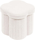 PINPLUS Storage Ottoman Cube Flower-Shaped Boucle Footrest Stool with Hidden Storage, Multi-Functional Cube Seat for Living Room, Dorm - White 12.6"x12.6"x12.6"