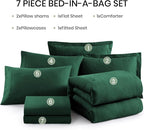 Monbix King Size Comforter Set, Emerald Green King Bedding Set Reversible, King Comforter Set 7 Pieces, Cationic Dyeing Bed in a Bag with Comforter, Sheets, Pillowcases & Shams
