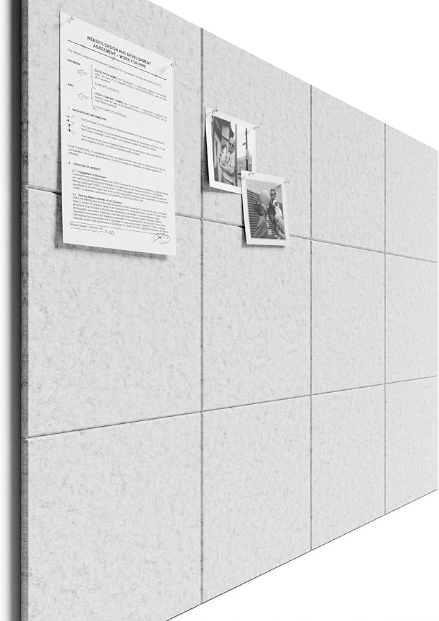 Bumusty Large Cork Board 48" x 36" Alternative - 12 Pack Felt Wall Tiles with 70 Safe Removable Adhesive Tabs, 30 Pushpins, Cork Boards for Walls Pin Board Bulletin Board Office Decor (Light Gray)