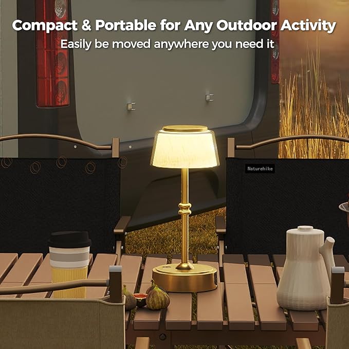 LED Cordless Lamp, 5 Colors Stepless Dimming Table Lamp, Built-in 4400mAh Rechargeable Battery with USB Charging Port, Portable Touch Bedside Light for Patio, Restaurant, Dining (1, Gold)