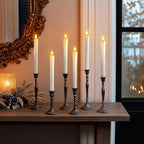 Homemory Real Wax Flameless Taper Candles with Remote Timer, 9.6 Inches White LED Flameless Candlesticks, Dripless Battery Operated Window Candles Flickering Pack of 2 for Fireplace Xmas Halloween