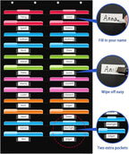 REGELETO 24 Pockets File Storage Pocket Chart with 24 Nametag Pockets, Hanging Wall File Organizer for Classroom and Office, Organize Your Assignments, Files, Scrapbooks, Paper (Black-24 pockets)