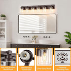 6 Light Modern Bathroom Light Fixtures Over Mirror, Bronze Finish Vanity Lights for Bathroom Wall Sconces with Clear Glass Shades, E26 Socket (Bulbs Not Included)