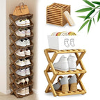 DDRIC 9-Tier No-Assembly Bamboo Rack, 2026 Upgraded Foldable Corner Shoe Rack, Space-Saving Organizer for Shoes, No-Tool Narrow Shelf for Entryway Closet Dorm (Nuture,3-Tier)