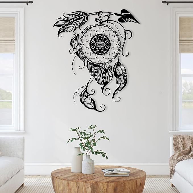 Metal Wall Art Dream Catcher Decor, Dream Catcher Wall Decor Large, Boho Wall Decor, Boho Dream Catcher, Dream Catcher Design, Metal Wall Decor, Interior Decor (Black, 18.5"x22"/47x55cm)