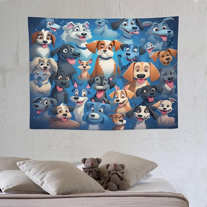 VUMIVI Cartoon Dog Tapestry Cute Puppy Pet Lovers Animal Theme Colorful Illustration Tapestry Wall Hanging for Living Room Bedroom Dorm Classroom Aesthetic Decor W40xL30in