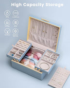 Lolalet Jewelry Box Organizer for Women Girls, 2 Layer Jewelry Organizers and Storage for Necklace Earrings Rings Bracelets, Large Jewellery Holder Case Birthday Valentine Gifts -HazeBlue